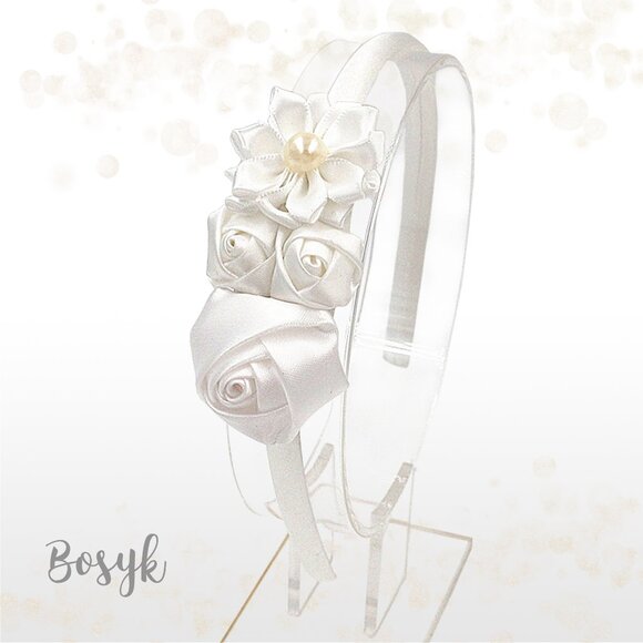 Satin Flower Girl Hairband-Roses and Floral Satin Baby Girl Headband- - Picture 2 of 8